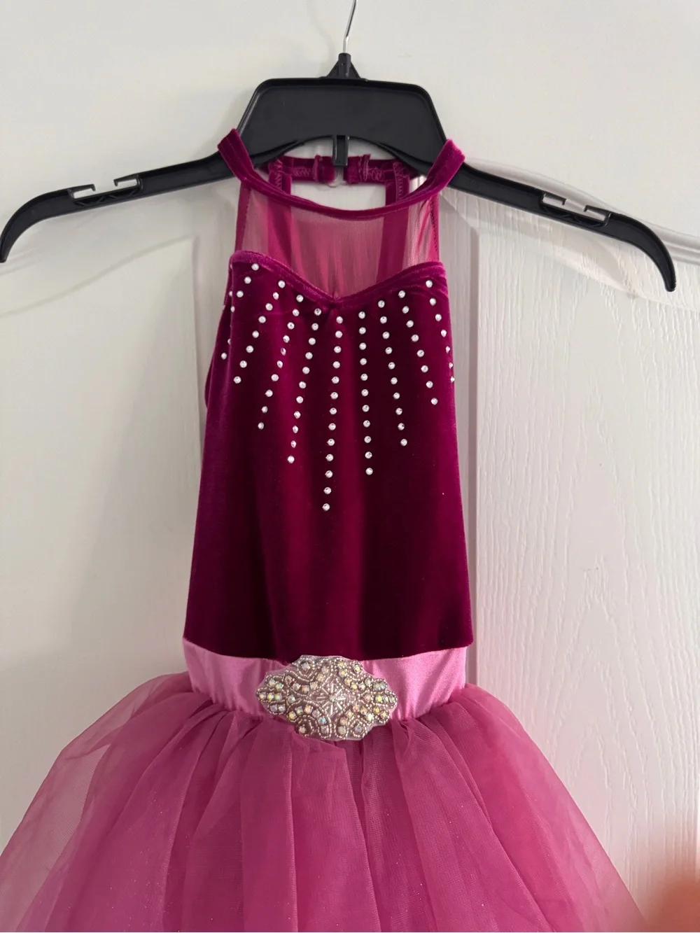 Girls Fuchsia Pink Tulle Party & Costume Dress with Rhinestone Belt